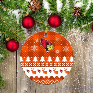 Illinois State Redbirds Ceramic Ornament Christmas Pixel Art Tartan Background Product Photo 2