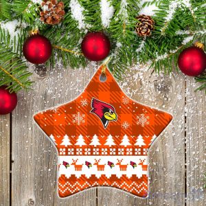 Illinois State Redbirds Ceramic Ornament Christmas Pixel Art Tartan Background Product Photo 1