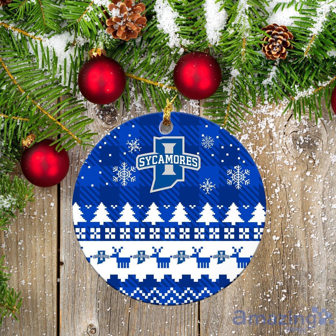 Indiana State Sycamores Ceramic Ornament Christmas Pixel Art Tartan Background image Indiana State Sycamores Ceramic Ornament Christmas Pixel Art Tartan Background Product Photo 2
