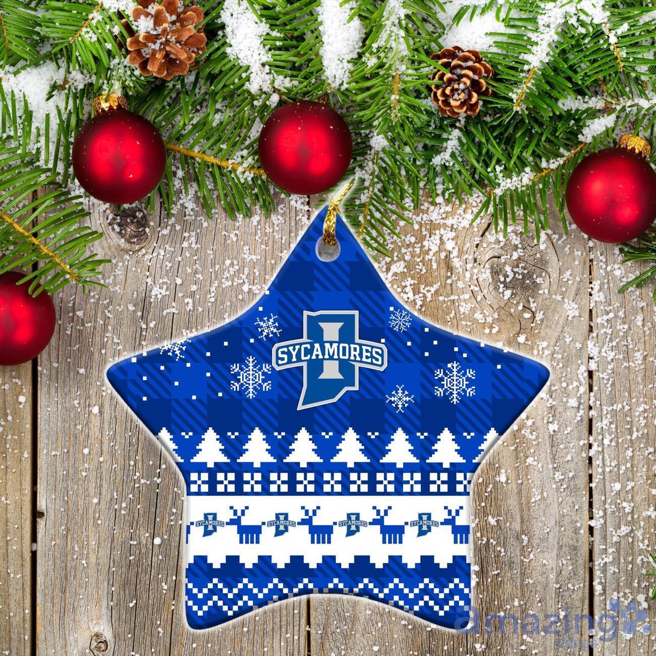 Indiana State Sycamores Ceramic Ornament Christmas Pixel Art Tartan Background image Indiana State Sycamores Ceramic Ornament Christmas Pixel Art Tartan Background Product Photo 1