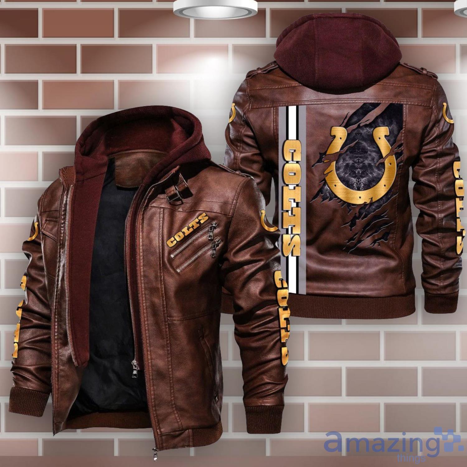 Indianapolis Colts Striped Style Leather Jacket For Fans image Indianapolis Colts Striped Style Leather Jacket For Fans Product Photo 2