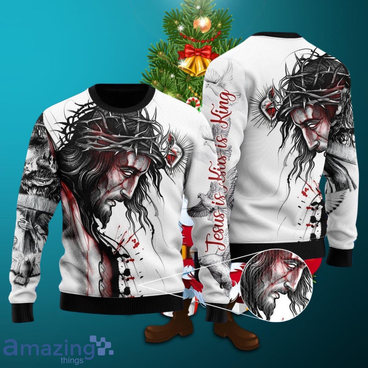 Jesus Catholic Ugly Christmas Sweater Style Gift For Men Women image Jesus Catholic Ugly Christmas Sweater Style Gift For Men Women Product Photo 1