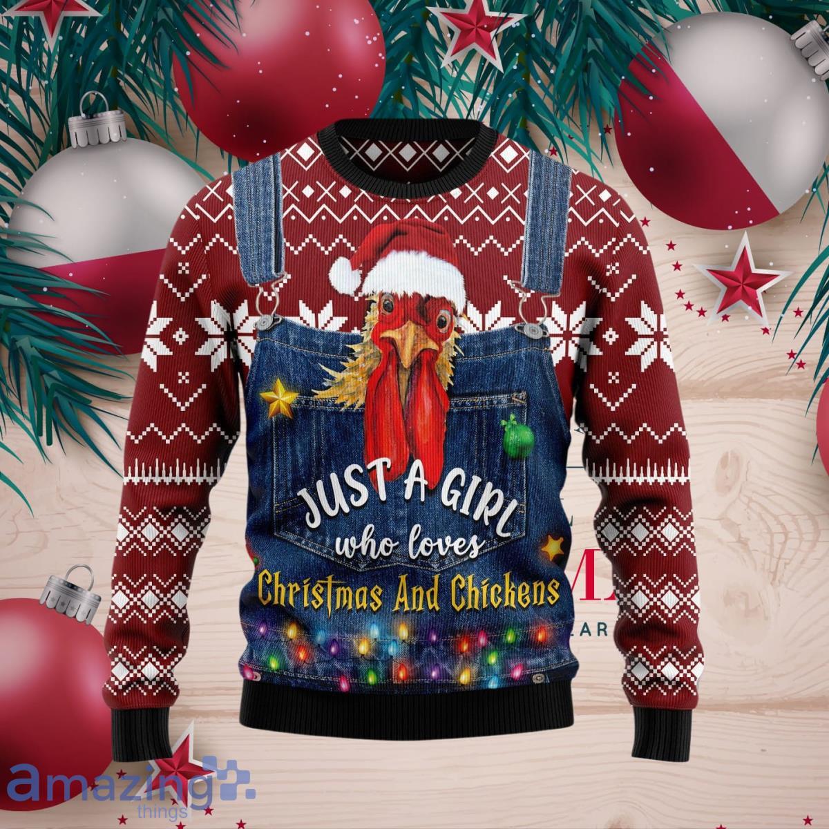 Just A Girl Who Loves Christmas And Chickens Ugly Christmas Sweater Style Gift For Men Women image Just A Girl Who Loves Christmas And Chickens Ugly Christmas Sweater Style Gift For Men Women Product Photo 1