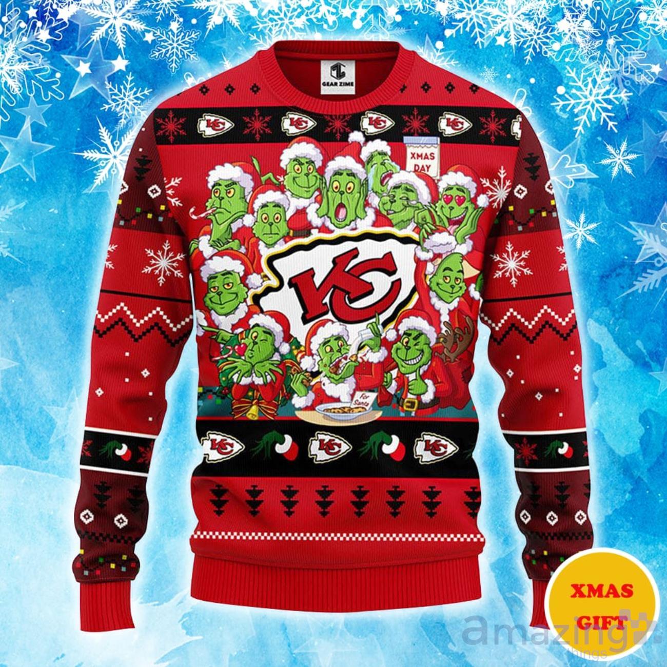 NFL Kansas City Chiefs Cute 12 Grinch Face Xmas Day Ugly