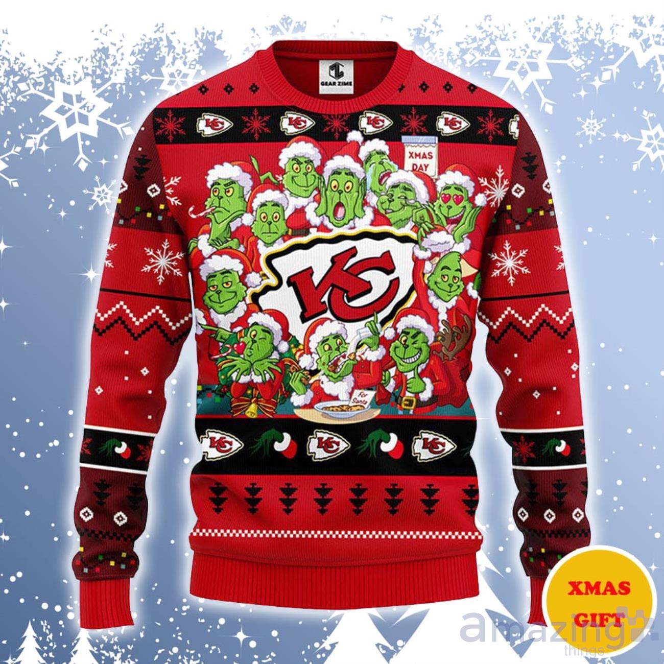 NFL Kansas City Chiefs Cute 12 Grinch Face Xmas Day Ugly