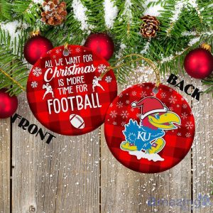 Kansas Jayhawks Ceramic Ornament Christmas Pixel Art Tartan Background Gift For Xmas Product Photo 1