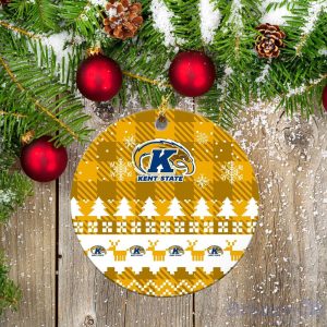 Kent State Golden Flashes Ceramic Ornament Christmas Pixel Art Tartan Background Gift For Xmas Product Photo 2
