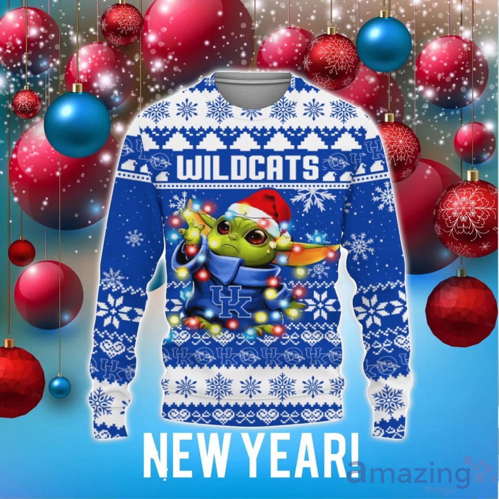 Kentucky Wildcats Baby Yoda Star Wars Christmas Gift 3D Ugly Christmas Sweater Christmas Holiday Family Gift image Kentucky Wildcats Baby Yoda Star Wars Christmas Gift 3D Ugly Christmas Sweater Christmas Holiday Family Gift Product Photo 1