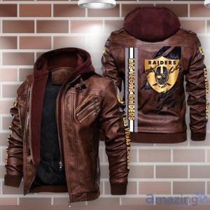 Las Vegas Raiders Striped Style Leather Jacket For Fans Product Photo 2