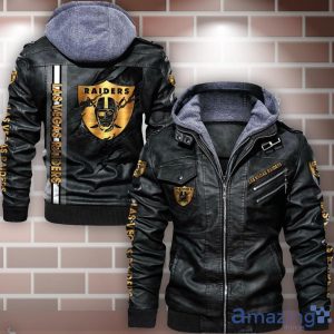 Las Vegas Raiders Striped Style Leather Jacket For Fans Product Photo 1