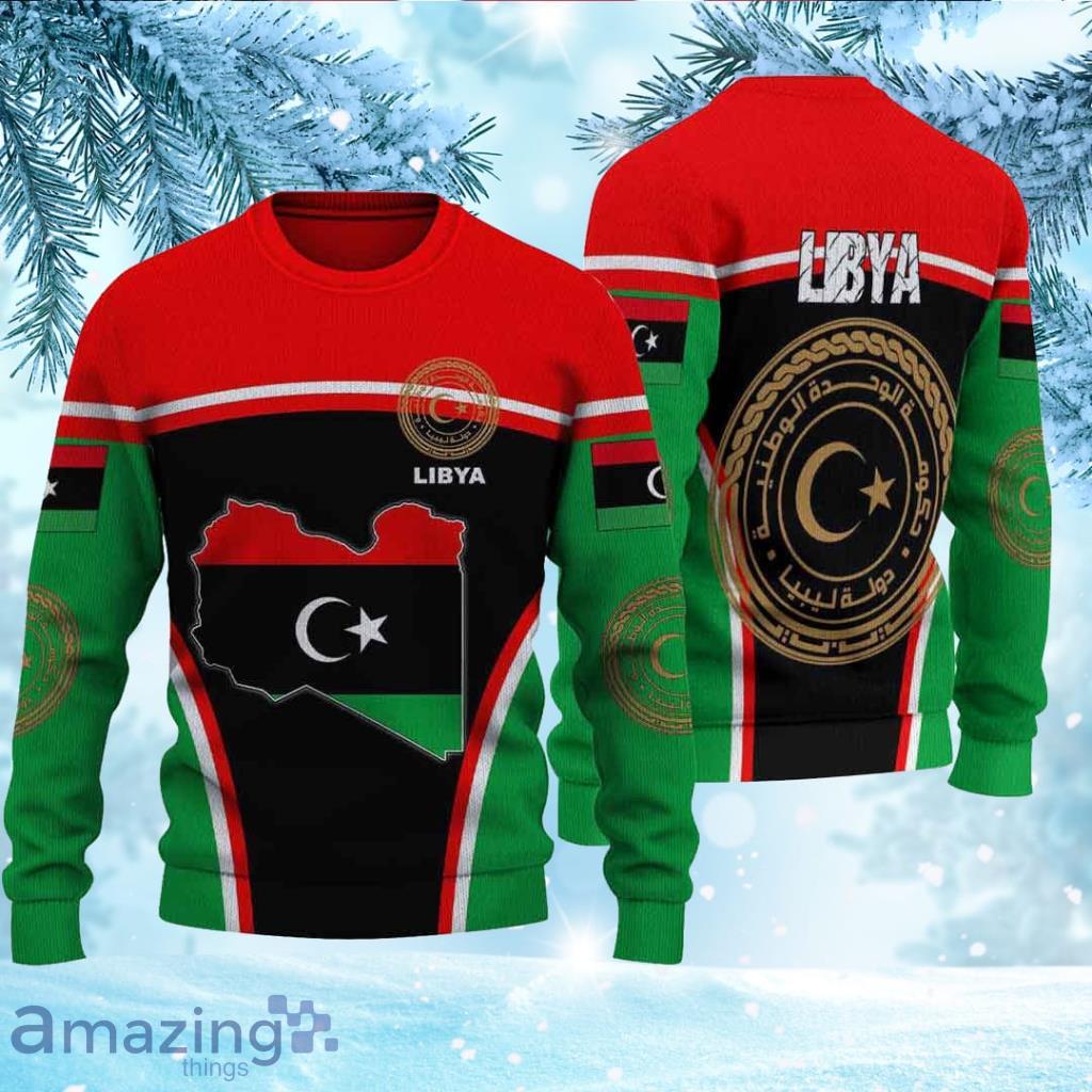Libya Active Flag Knitted Ugly Christmas Sweater image Libya Active Flag Knitted Ugly Christmas Sweater Product Photo 1
