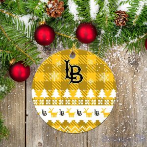 Long Beach State 49ers Ceramic Ornament Christmas Pixel Art Tartan Background Product Photo 2