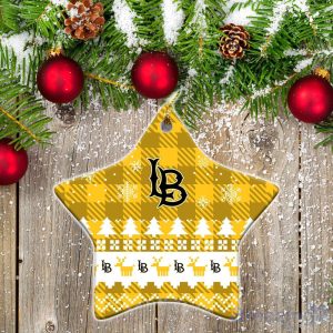 Long Beach State 49ers Ceramic Ornament Christmas Pixel Art Tartan Background Product Photo 1