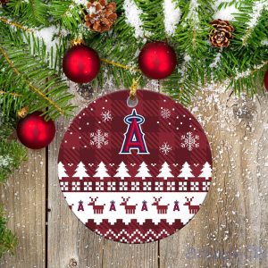 Los Angeles Angels Ceramic Ornament Christmas Pixel Art Tartan Background Product Photo 2