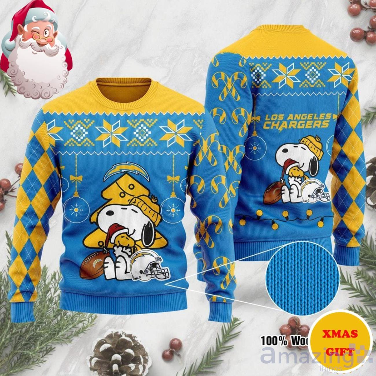 Los Angeles Chargers Christmas AOP Sweater Snoopy Christmas AOP Sweater image Los Angeles Chargers Christmas AOP Sweater Snoopy Christmas AOP Sweater Product Photo 1