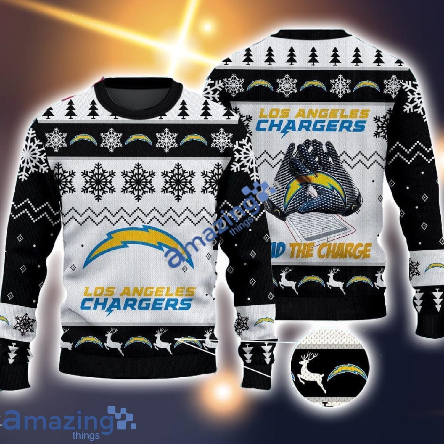 Los Angeles Chargers Fans Logo Snowflake Pattern Ugly Christmas Sweater For Fans Black image Los Angeles Chargers Fans Logo Snowflake Pattern Ugly Christmas Sweater For Fans Black Product Photo 1