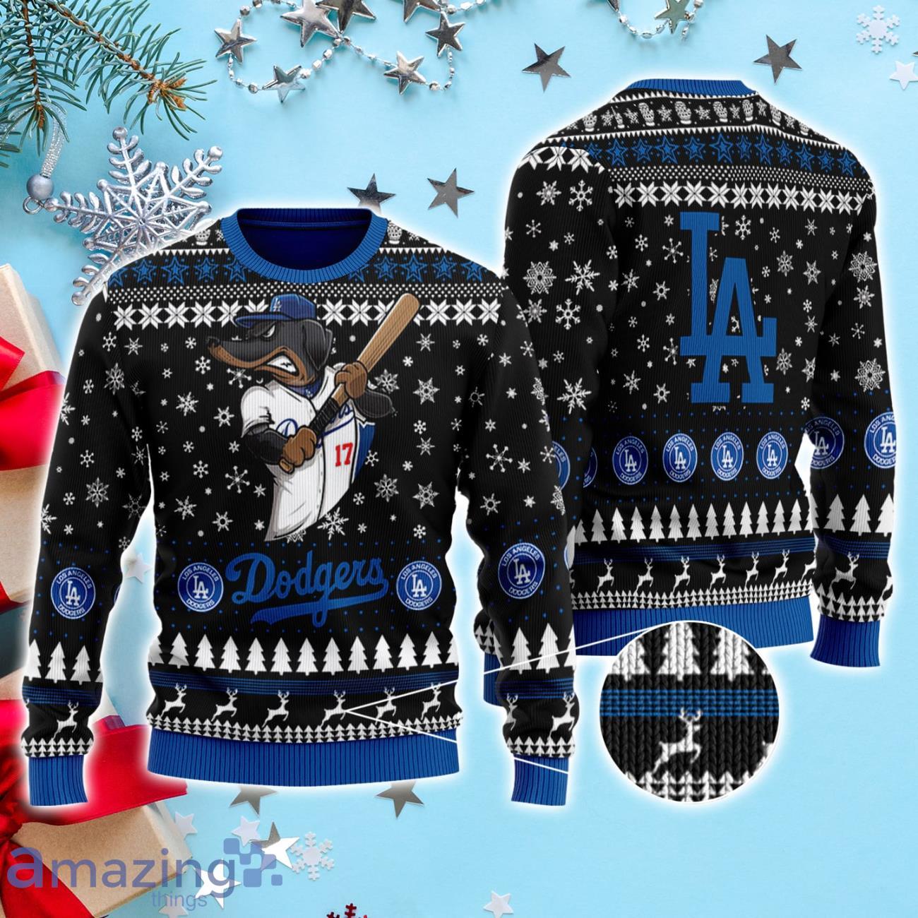 MLB Los Angeles Dodgers Santa Claus Snowman Christmas Ugly 3D