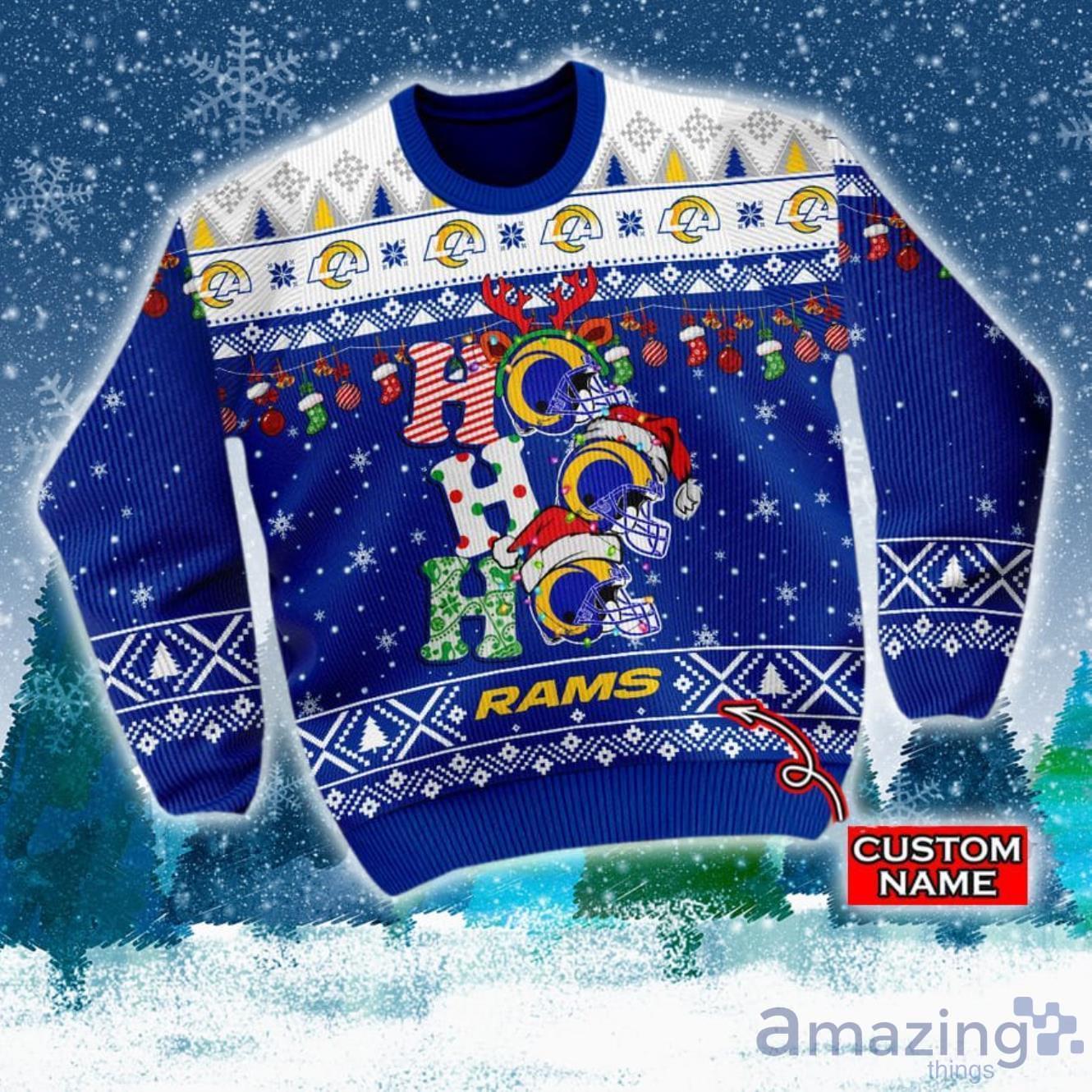 Los Angeles Rams NFL Christmas Hohoho Ugly Christmas Sweater Custom Name image Los Angeles Rams NFL Christmas Hohoho Ugly Christmas Sweater Custom Name Product Photo 2