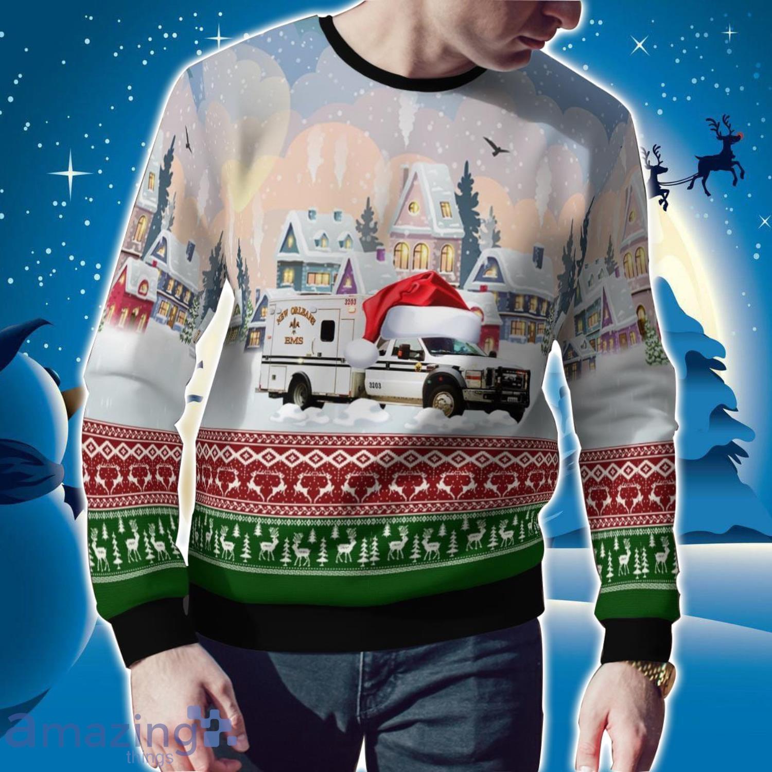 Louisiana New Orleans EMS AOP Ugly Sweater Christmas Gift Ideas image Louisiana New Orleans EMS AOP Ugly Sweater Christmas Gift Ideas Product Photo 2