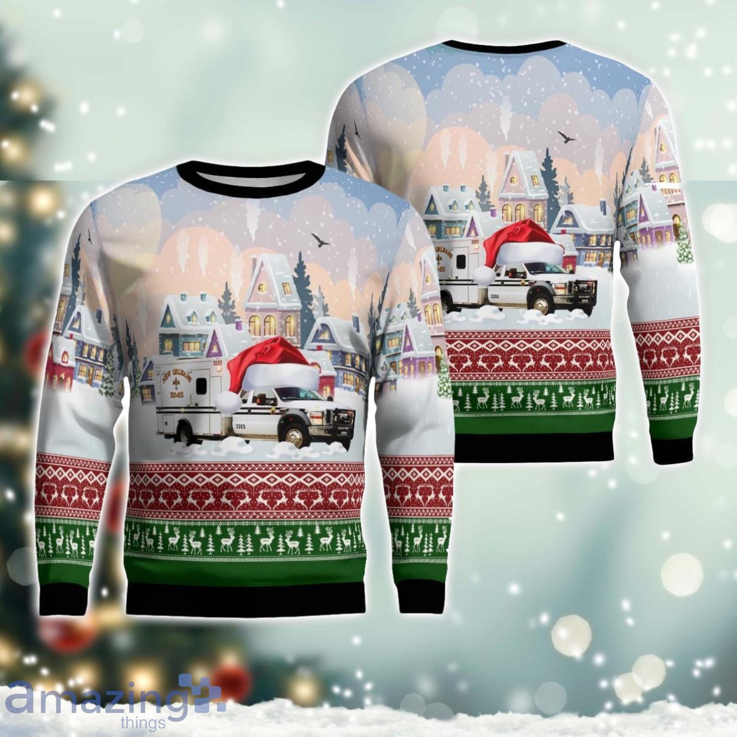 Louisiana New Orleans EMS AOP Ugly Sweater Christmas Gift Ideas image Louisiana New Orleans EMS AOP Ugly Sweater Christmas Gift Ideas Product Photo 1