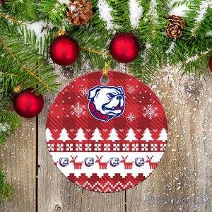 Louisiana Tech Bulldogs Ceramic Ornament Christmas Pixel Art Tartan Background Gift For Xmas Product Photo 2