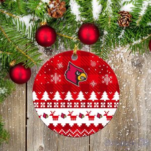 Louisville Cardinals Ceramic Ornament Christmas Pixel Art Tartan Background Gift For Xmas Product Photo 2