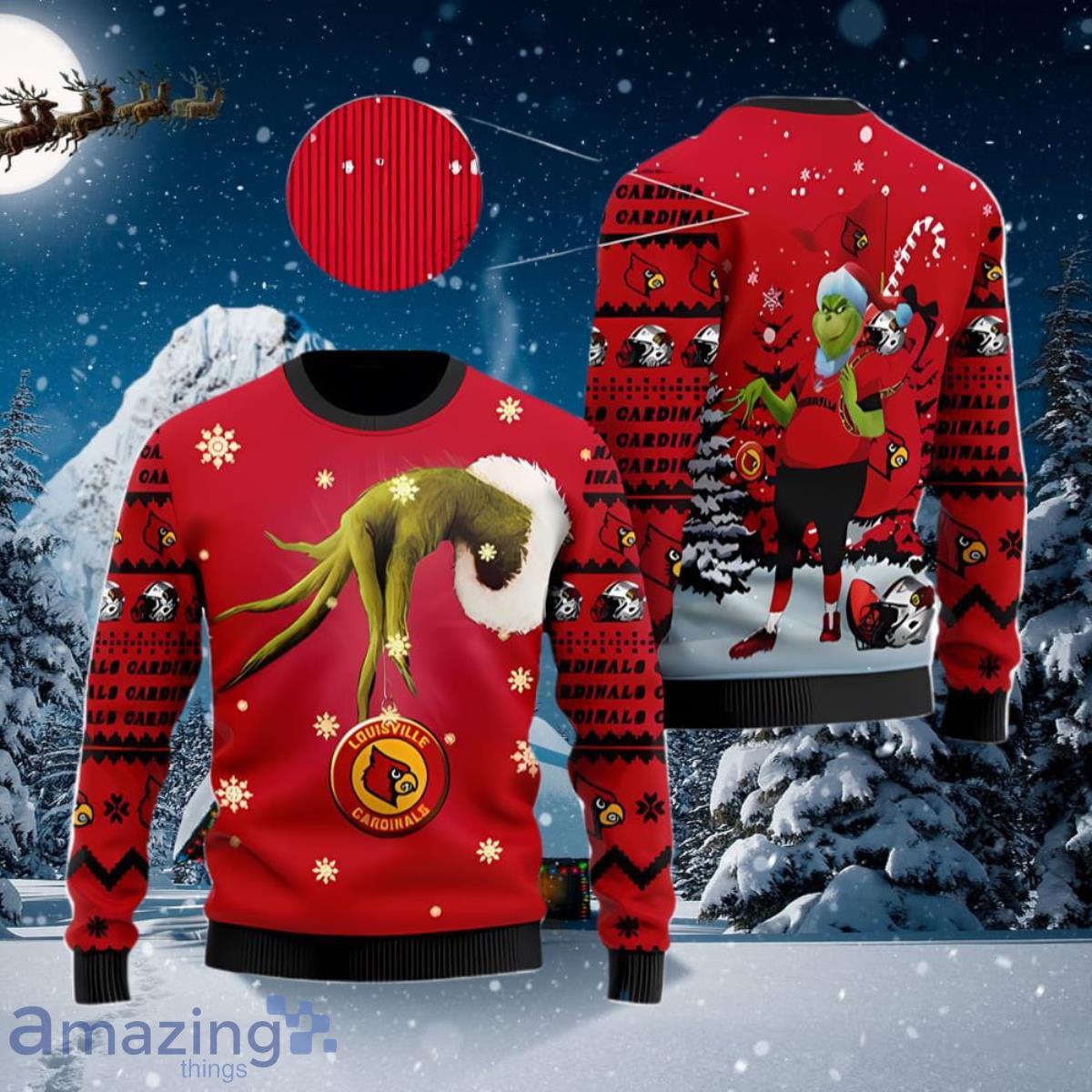 NCAA Louisville Cardinals Grinch Ugly Sweater Christmas 3D For Men