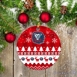 Loyola Marymount Lions Ceramic Ornament Christmas Pixel Art Tartan Background Product Photo 2