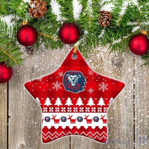 Loyola Marymount Lions Ceramic Ornament Christmas Pixel Art Tartan Background Product Photo 1