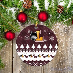 Loyola Ramblers Ceramic Ornament Christmas Pixel Art Tartan Background Product Photo 2