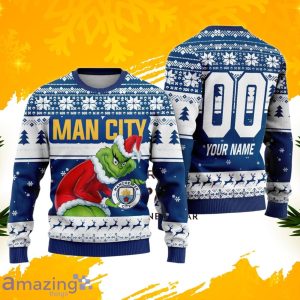 Man City Grinch Ugly Christmas Sweater Custom Number & Name Product Photo 1
