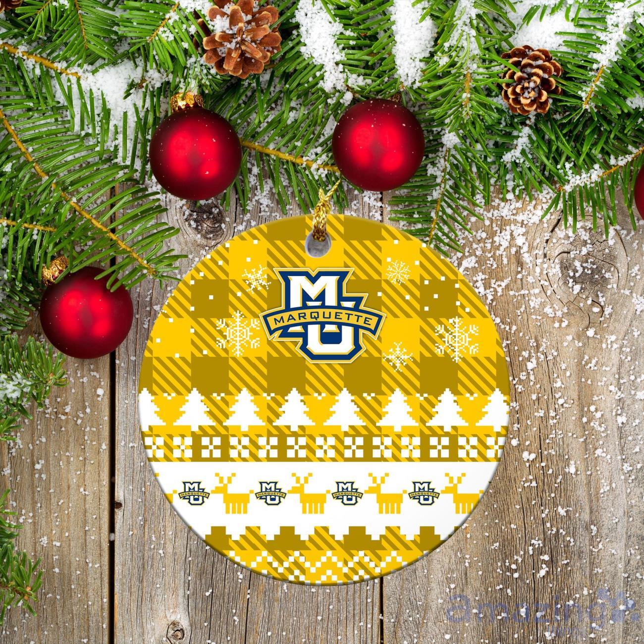 Marquette Golden Eagles Ceramic Ornament Christmas Pixel Art Tartan Background image Marquette Golden Eagles Ceramic Ornament Christmas Pixel Art Tartan Background Product Photo 2