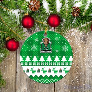 Marshall Thundering Herd Ceramic Ornament Christmas Pixel Art Tartan Background Gift For Xmas Product Photo 2