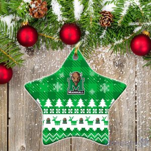 Marshall Thundering Herd Ceramic Ornament Christmas Pixel Art Tartan Background Gift For Xmas Product Photo 1
