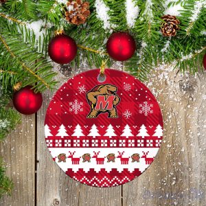 Maryland Terrapins Ceramic Ornament Christmas Pixel Art Tartan Background Gift For Xmas Product Photo 2