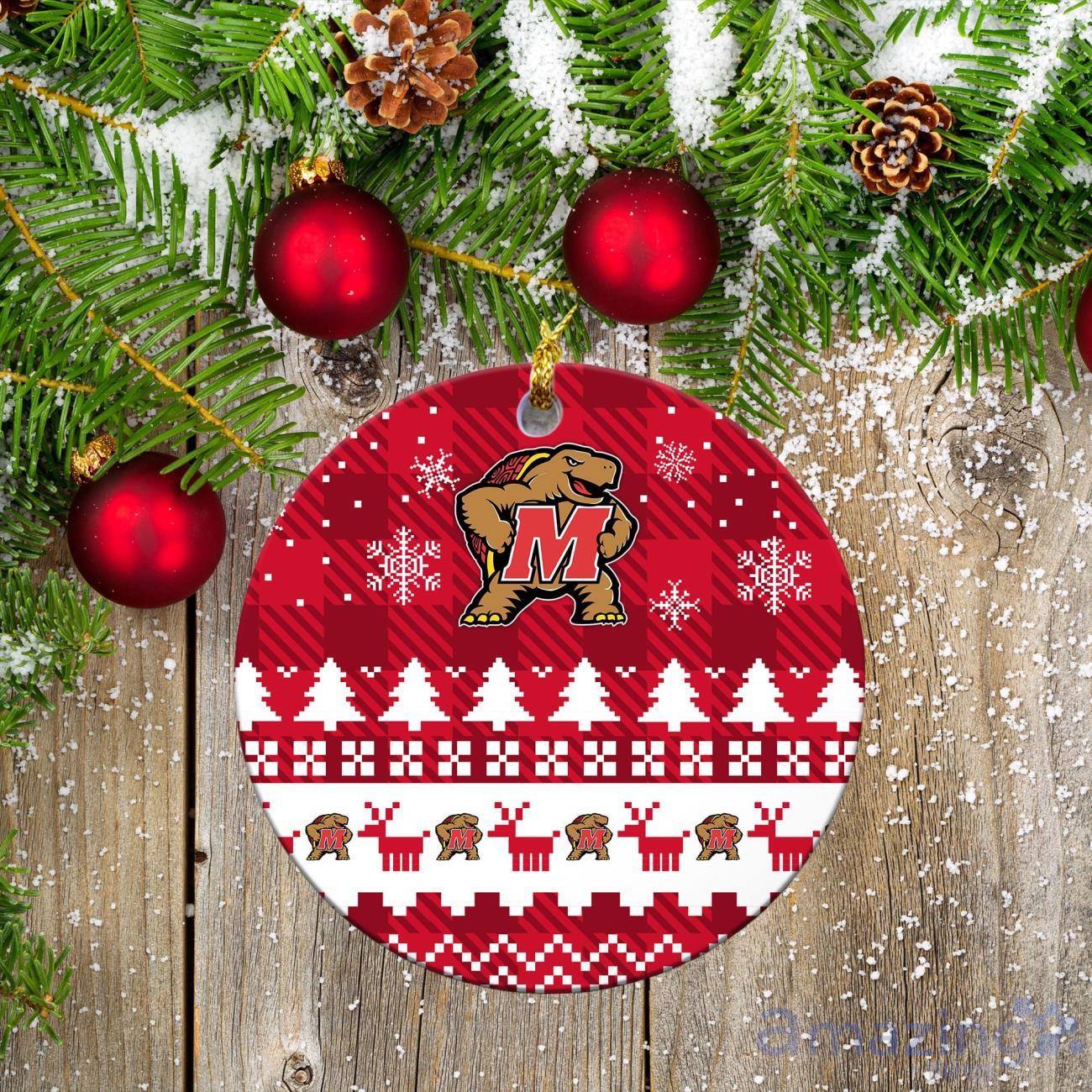 Maryland Terrapins Ceramic Ornament Christmas Pixel Art Tartan Background Gift For Xmas image Maryland Terrapins Ceramic Ornament Christmas Pixel Art Tartan Background Gift For Xmas Product Photo 2
