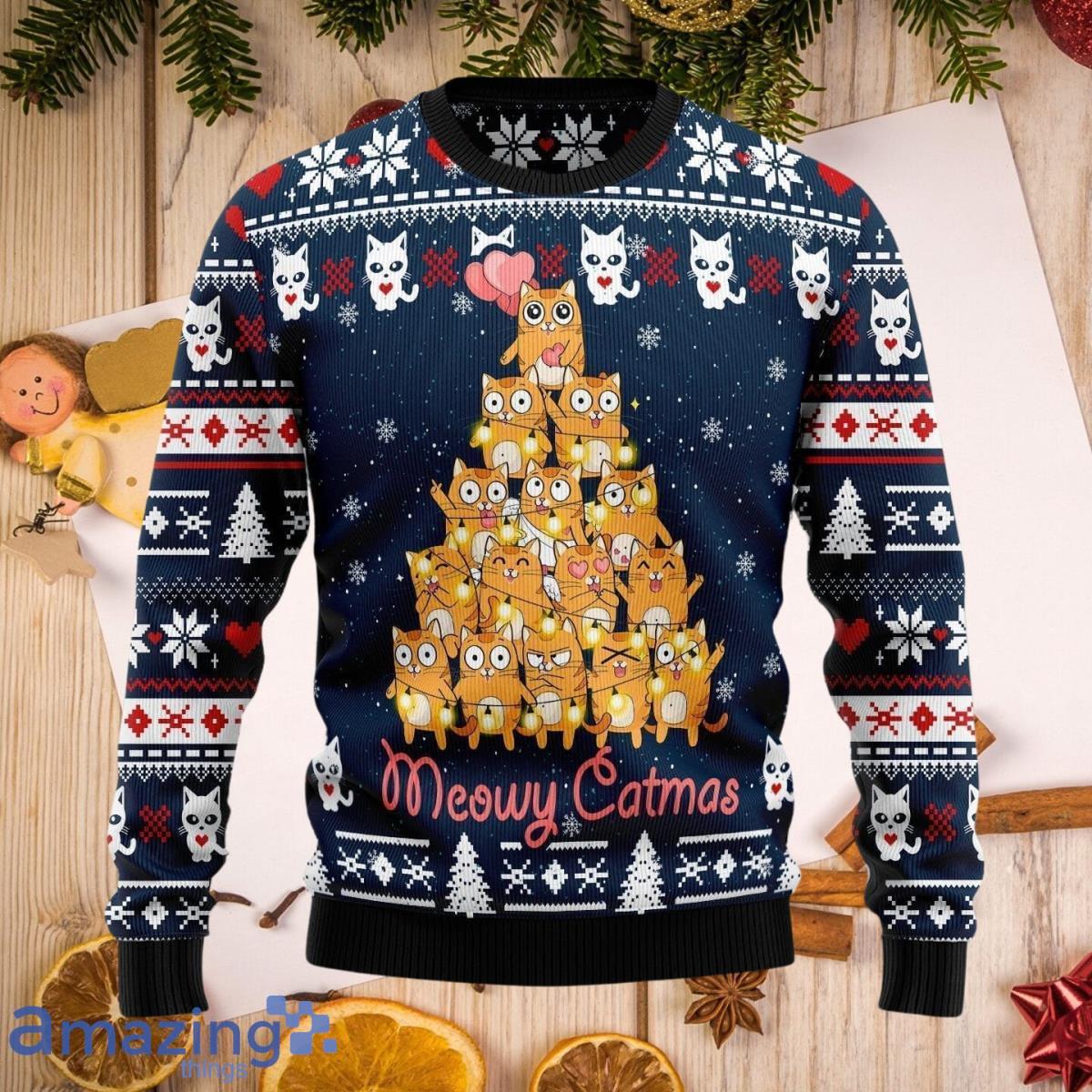 Meowy Catmas Ugly Christmas Sweater Style Gift For Men And Women image Meowy Catmas Ugly Christmas Sweater Style Gift For Men And Women Product Photo 1