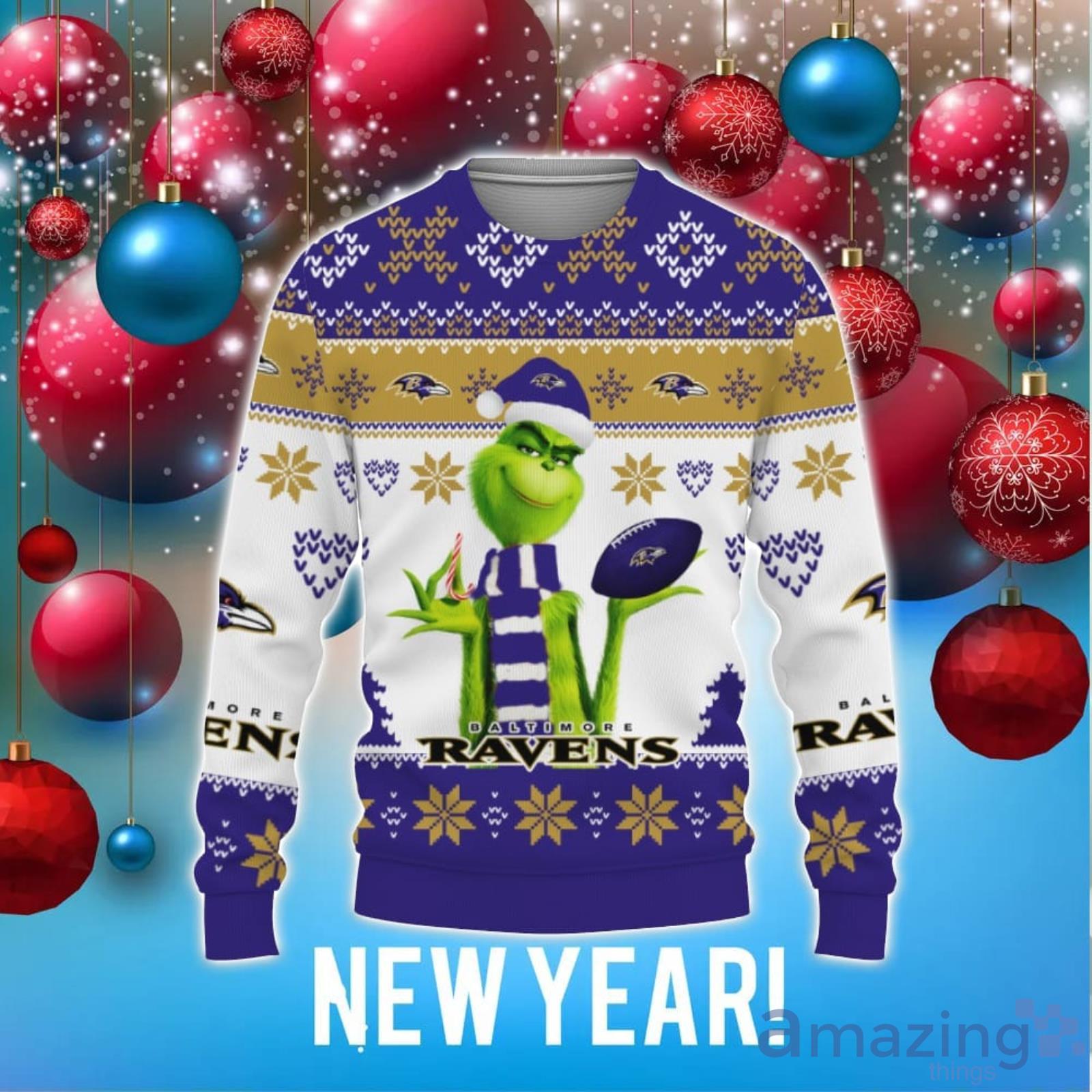 Baltimore Ravens Christmas Grinch Sweater For Fans - Banantees