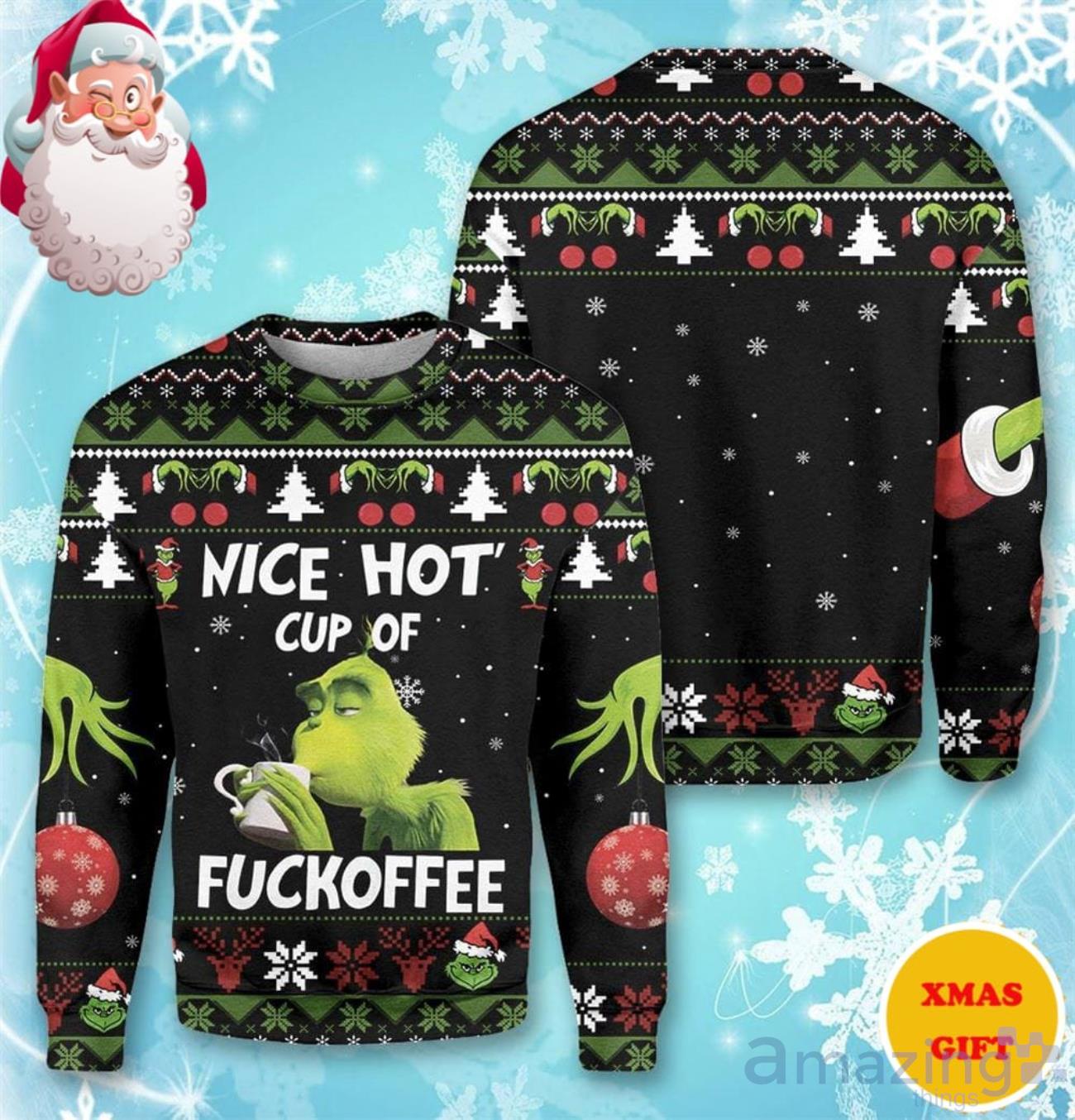 Merry Grinchmas Funny Grinch Nice Hot Cup Of Fuck Off Christmas AOP Sweater image Merry Grinchmas Funny Grinch Nice Hot Cup Of Fuck Off Christmas AOP Sweater Product Photo 1