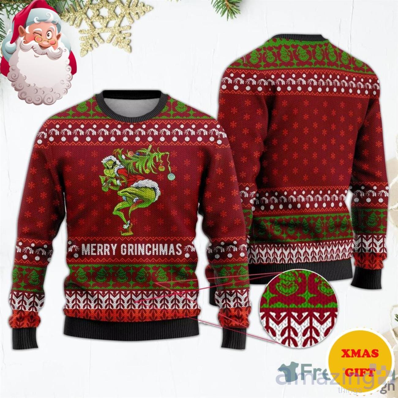 Merry Grinchmas Funny Grinch Red Christmas AOP Sweater image Merry Grinchmas Funny Grinch Red Christmas AOP Sweater Product Photo 1