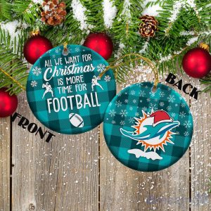 Miami Dolphins Ceramic Ornament Christmas Pixel Art Tartan Background Product Photo 1
