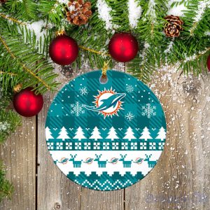 Miami Dolphins Ceramic Ornament Christmas Pixel Art Tartan Background Gift For Xmas Product Photo 2