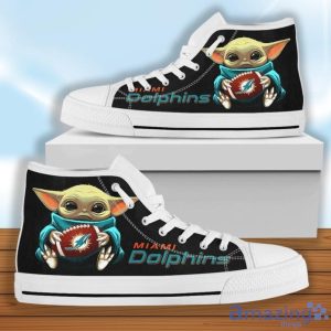 Miami Dolphins Cute Baby Yoda High Top Shoes Style Sneakers For Men Women Product Photo 2