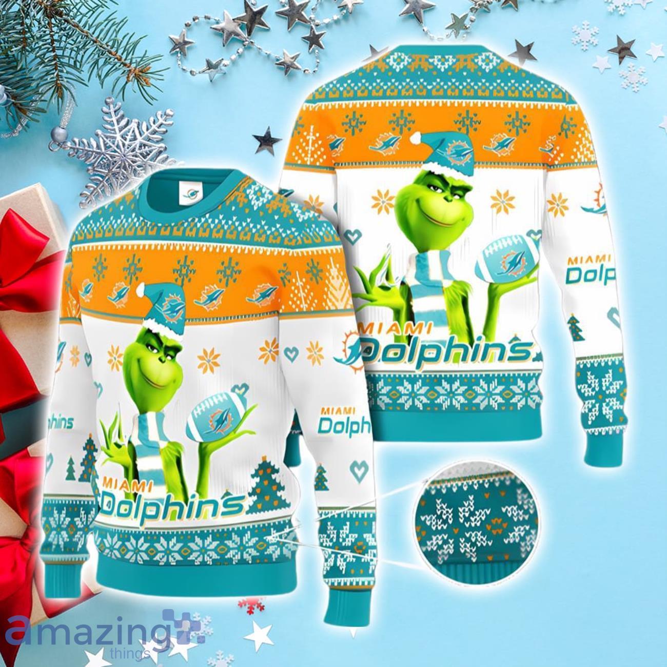 Grinch Miami Dolphins 3D Ugly Christmas Sweater