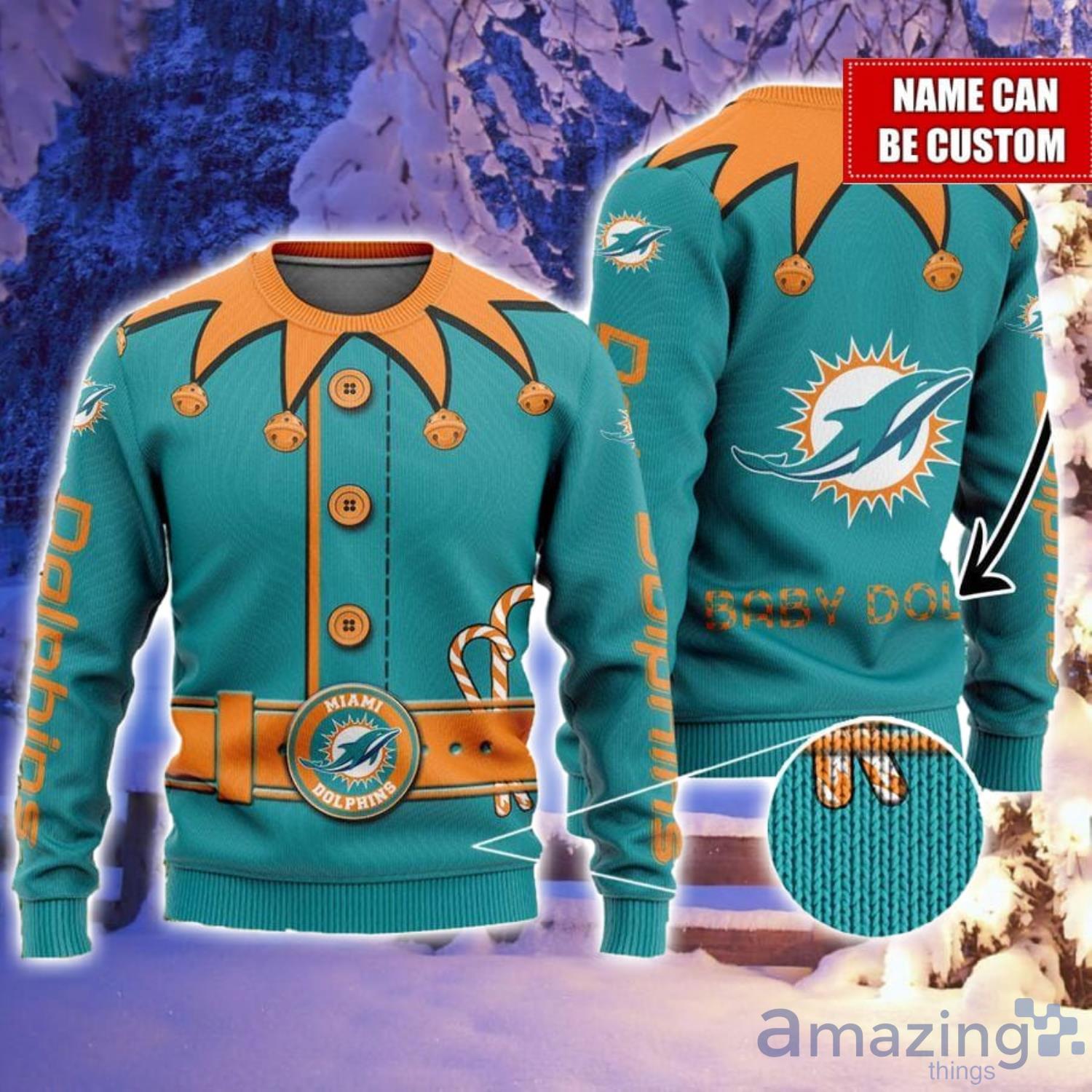 Miami Dolphins NFL Football Custom Name Ugly Christmas Sweater