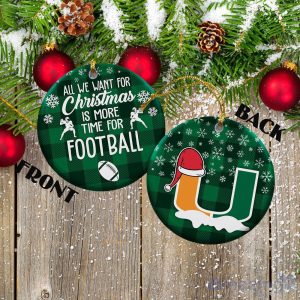 Miami Hurricanes Ceramic Ornament Christmas Pixel Art Tartan Background Product Photo 1