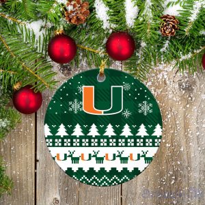 Miami Hurricanes Ceramic Ornament Christmas Pixel Art Tartan Background Gift For Xmas Product Photo 2