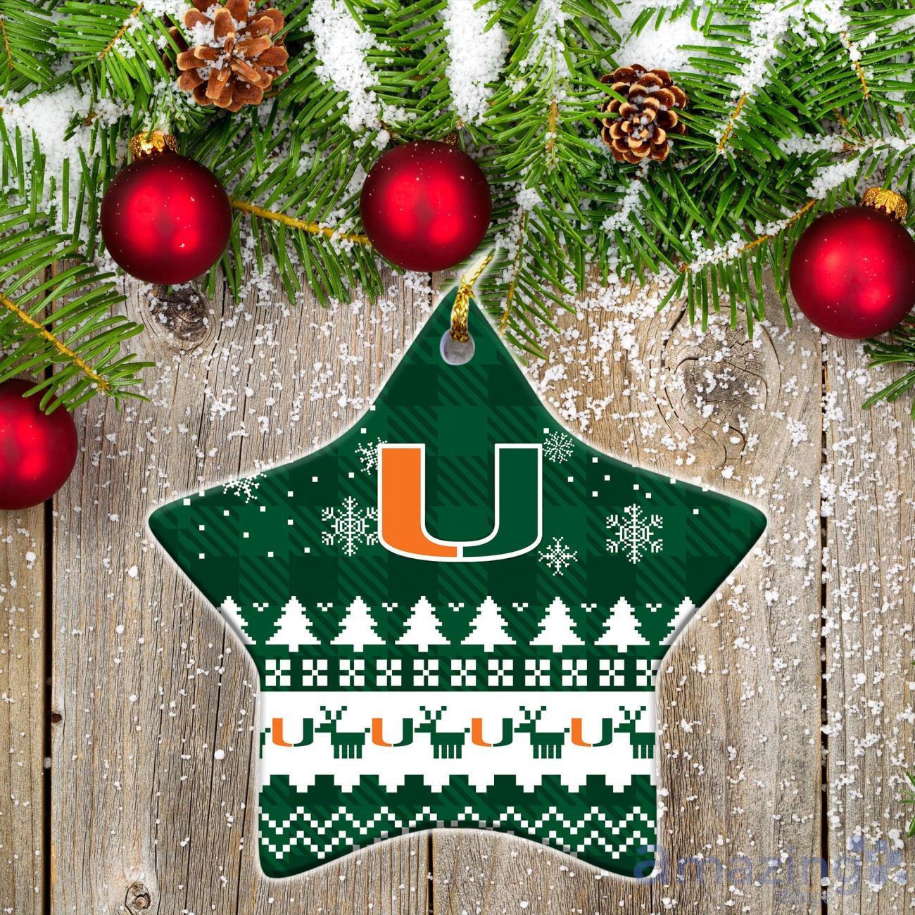 Miami Hurricanes Ceramic Ornament Christmas Pixel Art Tartan Background Gift For Xmas image Miami Hurricanes Ceramic Ornament Christmas Pixel Art Tartan Background Gift For Xmas Product Photo 1