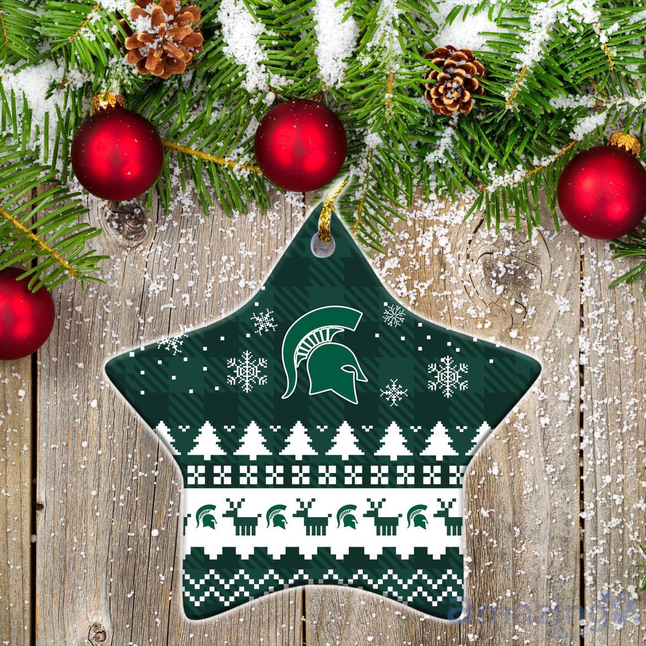 Michigan State Spartans Ceramic Ornament Christmas Pixel Art Tartan Background image Michigan State Spartans Ceramic Ornament Christmas Pixel Art Tartan Background Product Photo 1