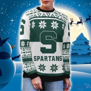 Michigan State Spartans Logo Big Snowflake Pattern Ugly Christmas Sweater Product Photo 3